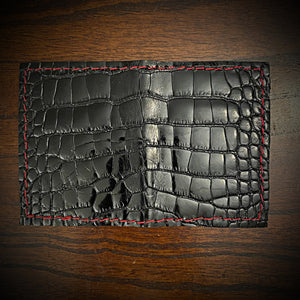 Minimalist Wallet, Genuine Alligator Red Stitching