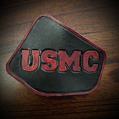 Leather Frame Emblem for the Indian Scout - USMC, Red & Black (ships now)