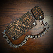 Load image into Gallery viewer, Long Biker Exotic Leather Wallet with Chain - Genuine Elephant Leather (ships now)