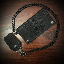 Load image into Gallery viewer, Long Biker Exotic Leather Wallet with Chain - Stingray, Black