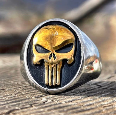 Gold-Tone Punisher Skull Ring