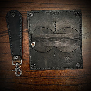 Long Biker Exotic Leather Wallet with Chain - Genuine Elephant Leather (ships now)