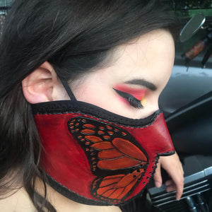 Leather Face Mask with Butterfly Art, Regular Face Mask Included