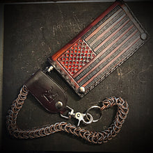 Load image into Gallery viewer, Long Biker Leather Wallet with Chain - Old Glory, Brown