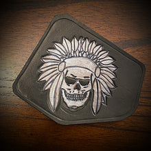 Load image into Gallery viewer, Leather Frame Emblem for the Indian Scout - Native Skull