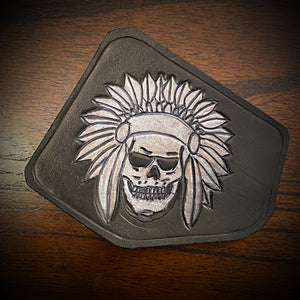 Leather Frame Emblem for the Indian Scout - Native Skull
