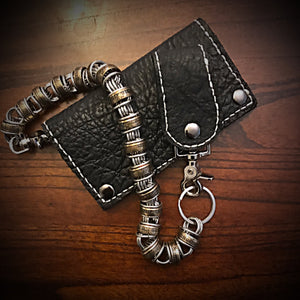 Long wallet - Genuine Elephant Black with White Stitching “Jolly Roger”