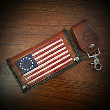 Load image into Gallery viewer, Long Biker Leather Wallet with Chain - Betsy Ross, Brown