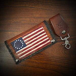 Long Biker Leather Wallet with Chain - Betsy Ross, Brown