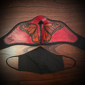 Leather Face Mask with Butterfly Art, Regular Face Mask Included