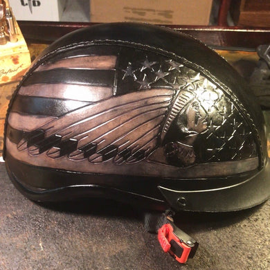 Leather covered Half Helmet With Old Glory background