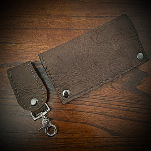 Long Biker Exotic Leather Wallet with Chain - Genuine Hippopotamus - Brown