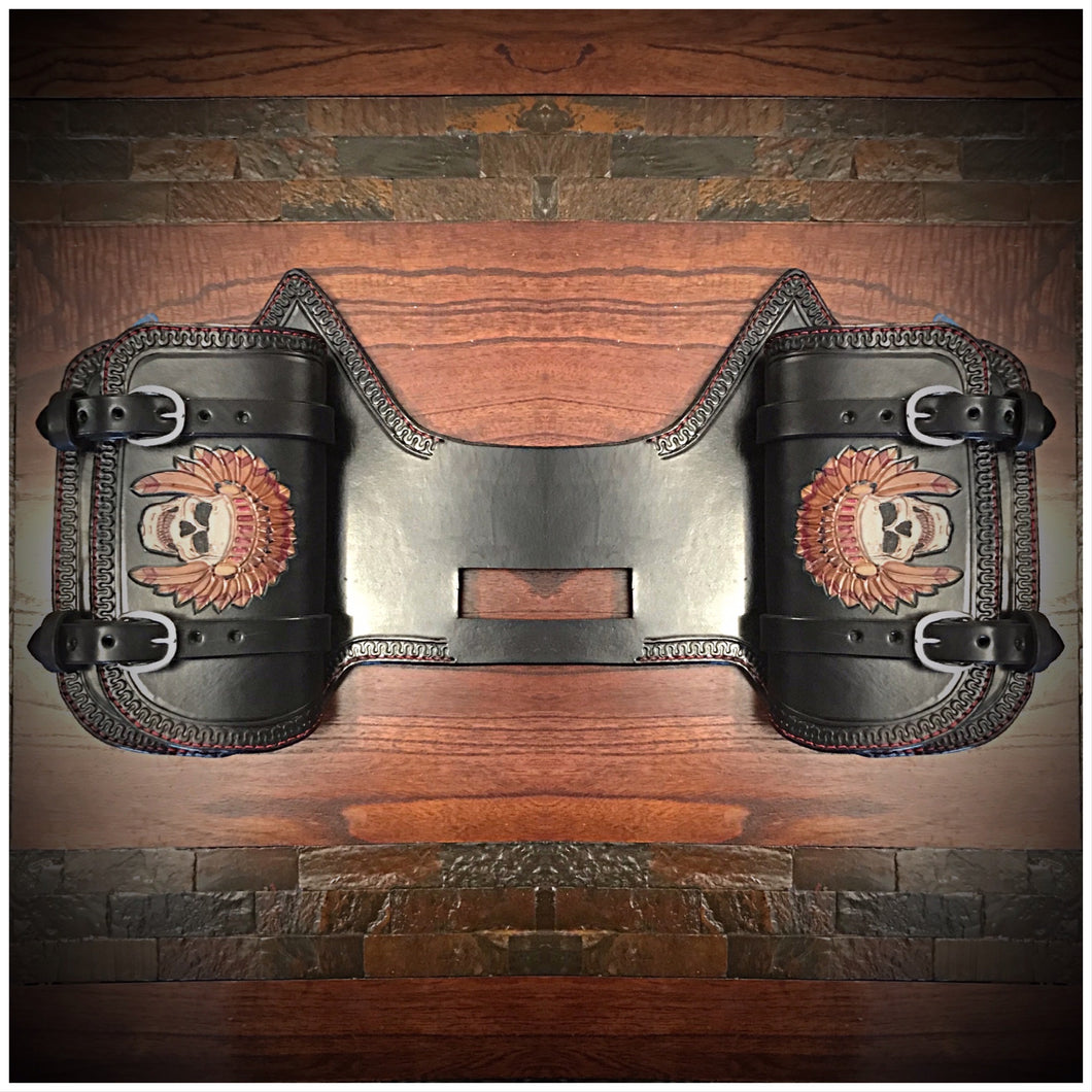 Heat Shield - Native Skull, Black, Double Pouch, Fits Indian Chief, Chieftain, Springfield, Vintage and Roadmaster