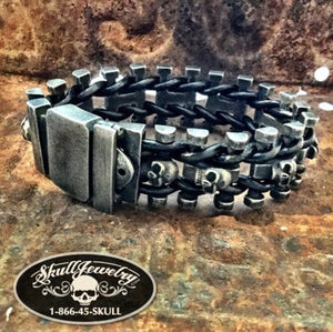 'Hold the Line' Black Stainless Steel & Black Leather Bracelet