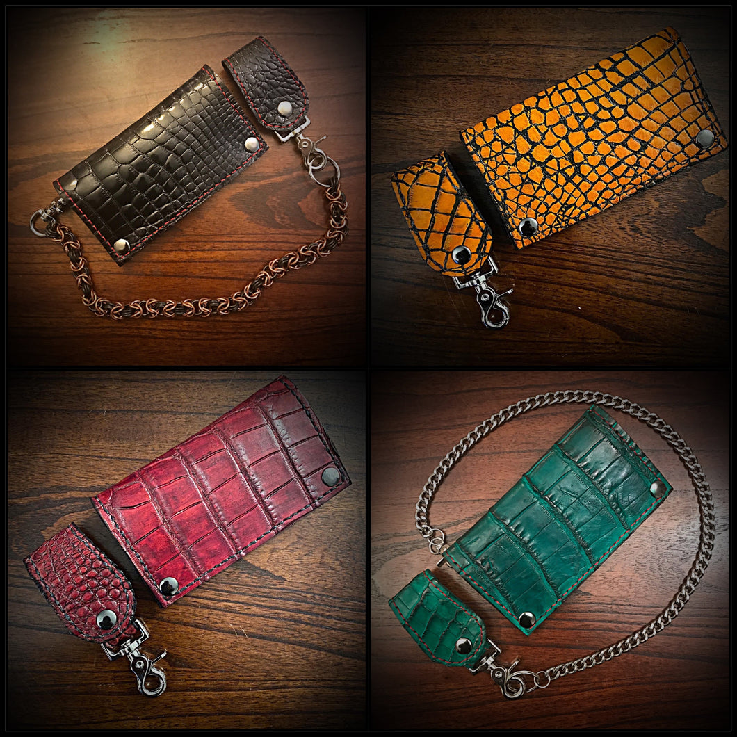 Long Biker Leather Wallet with Chain 
 - Embossed Alligator Leather, Create Your Own