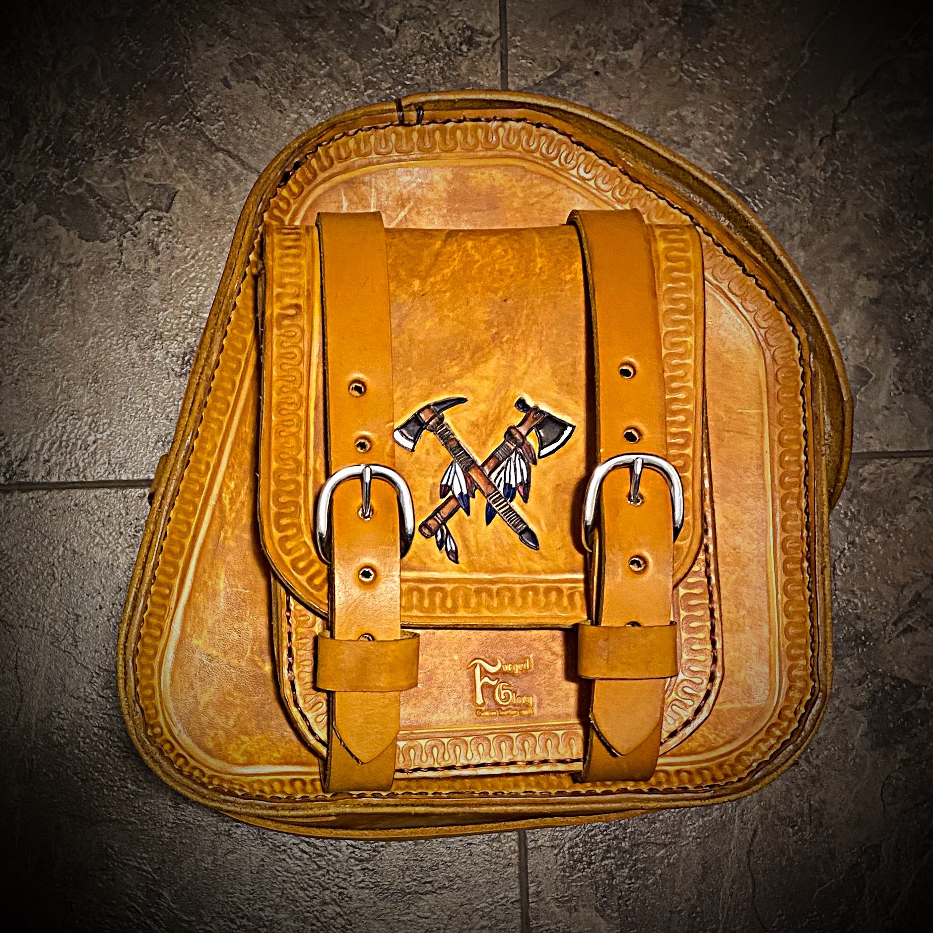 Motorcycle Luggage Rack Bag with Detachable Tool Bag, Custom Art, Indi –  Forged Glory Custom Leather Craft