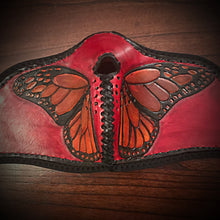 Load image into Gallery viewer, Leather Face Mask with Butterfly Art, Regular Face Mask Included