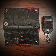Load image into Gallery viewer, Long wallet - American Alligator Leather, Black, Red Interior, Red Stitching “Vlad the Impaler”