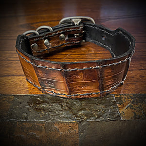 Dog Collar with Embossed Alligator Leather- Brown